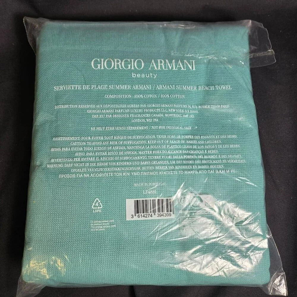 Giorgio Armani Beauty 100% Cotton Promotional Towel Made in Portugal LF4881